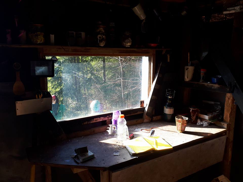 inside the cabin on the Dewdney Grind trail