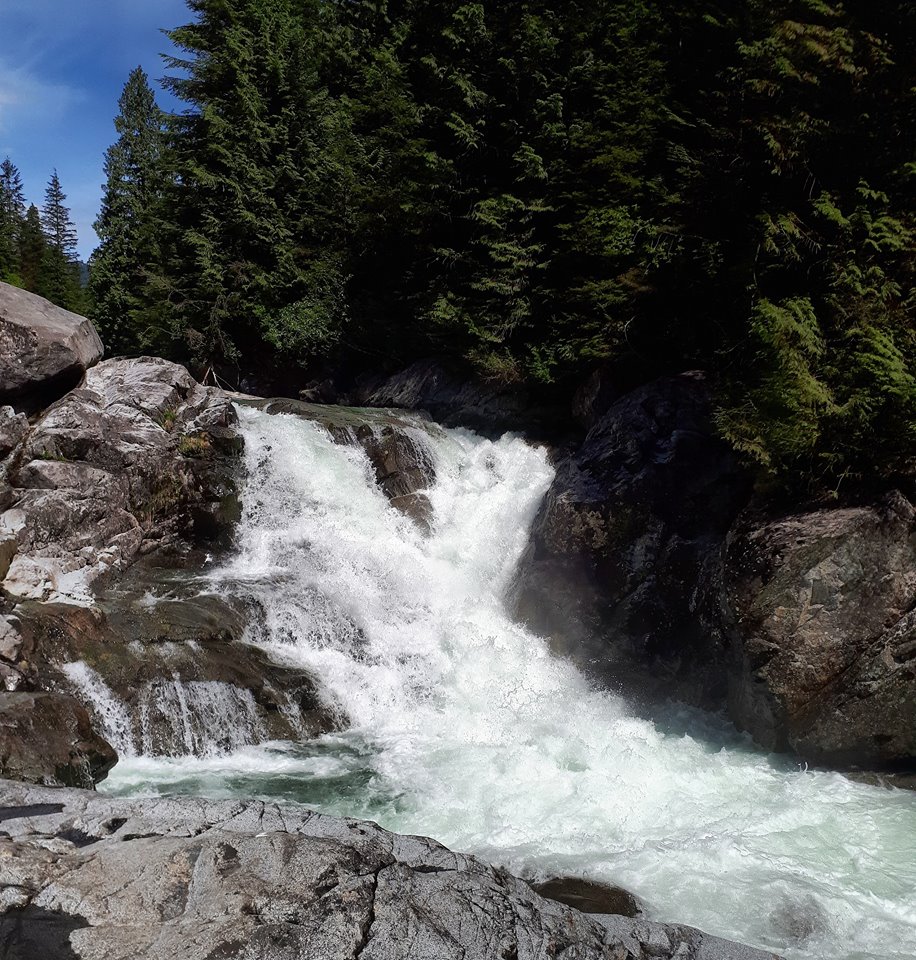widgeon falls is a water fall that you have to canoe to first and then hike to in Coquitlam, BC