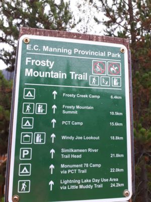 Frosty Mountain trail sign at Manning Park